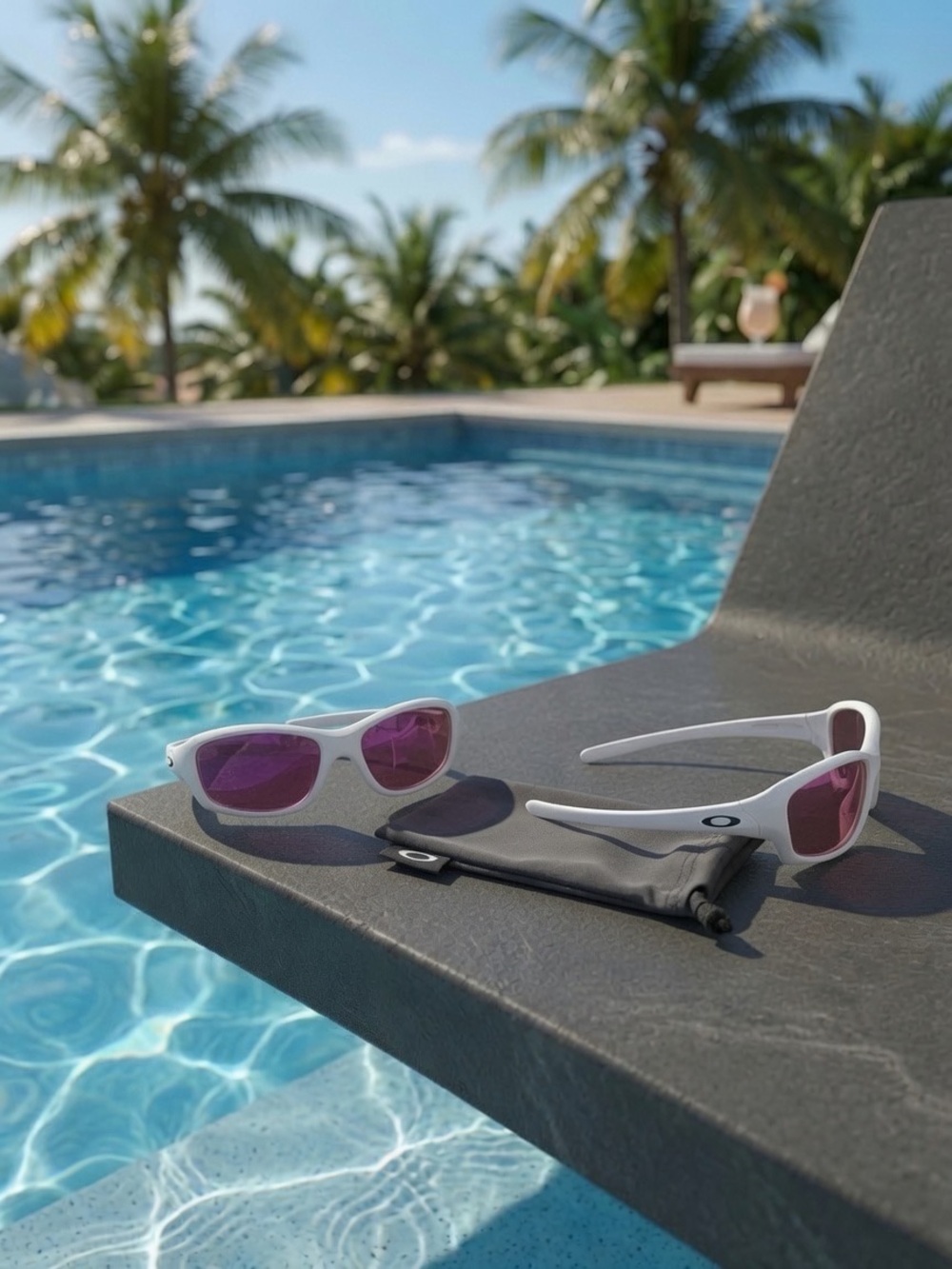 Oakley White Sunglasses with Purple Lenses - Sporty Wrap Frame